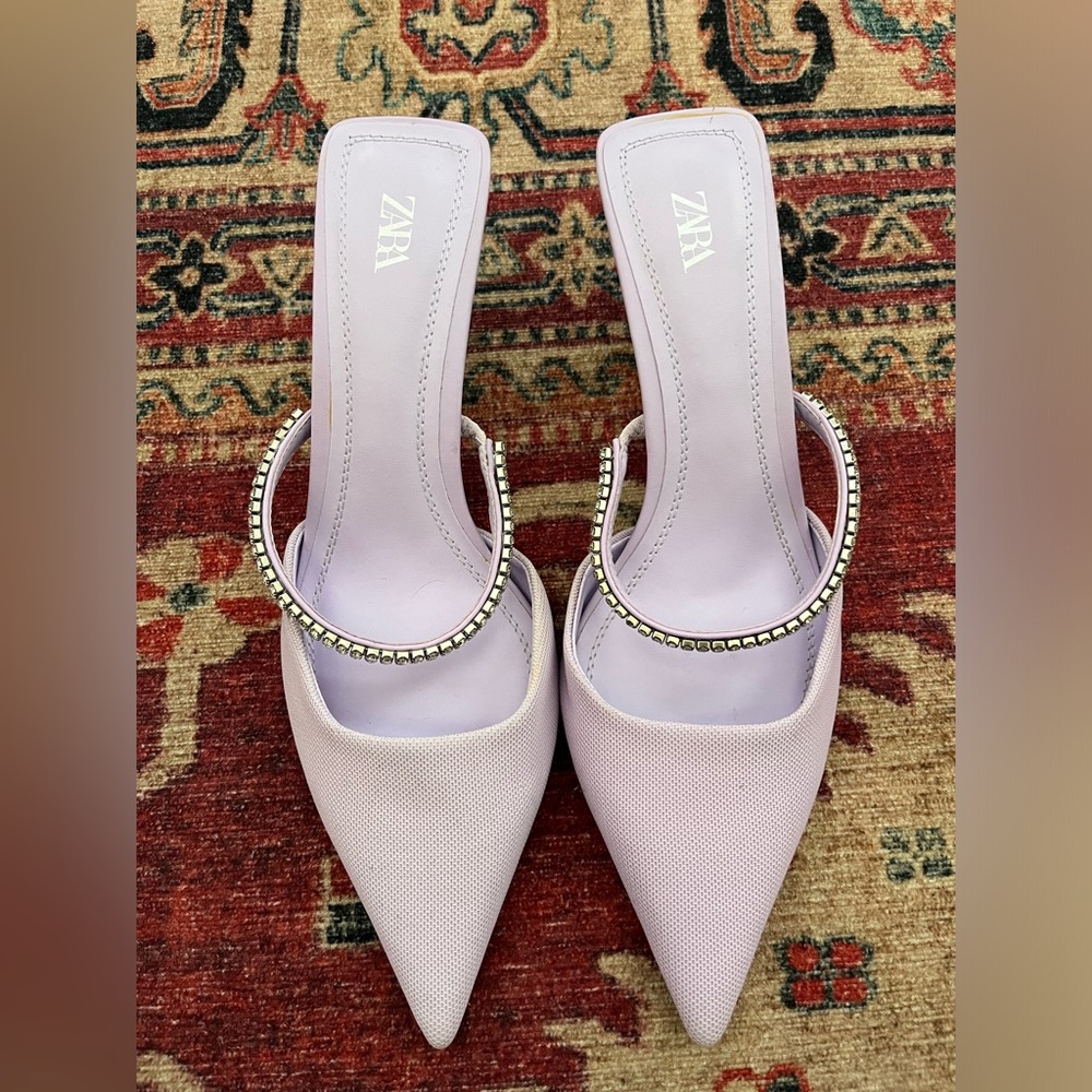 ZARA Kitten heels mules with crystal embellishment (size 38)
